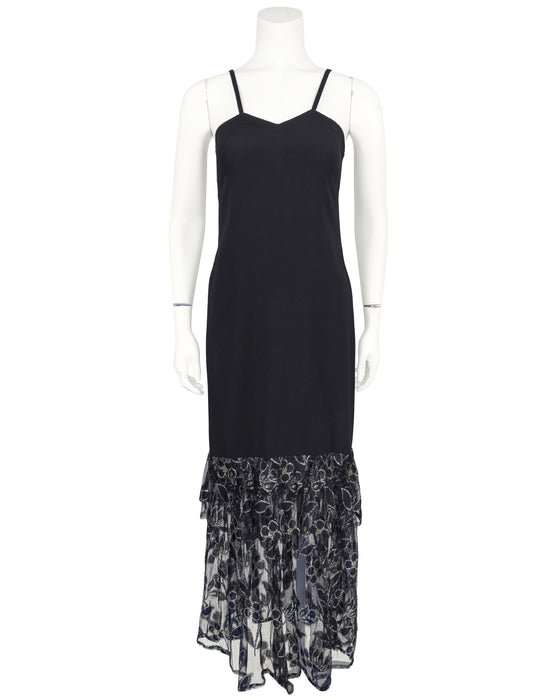 Black Gown with Gold and Silver Lace Flounce Hem