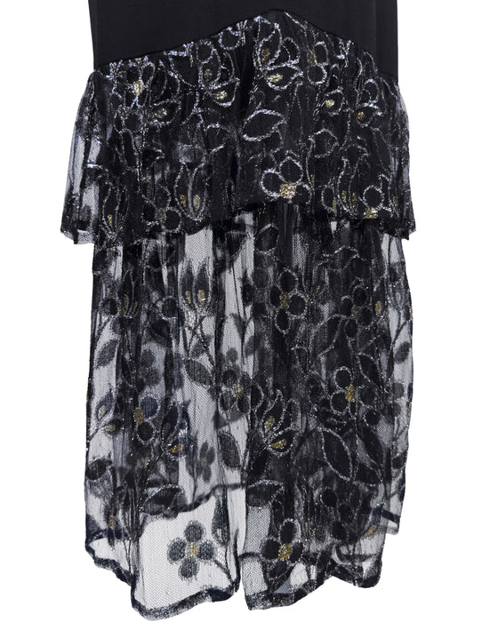 Black Gown with Gold and Silver Lace Flounce Hem