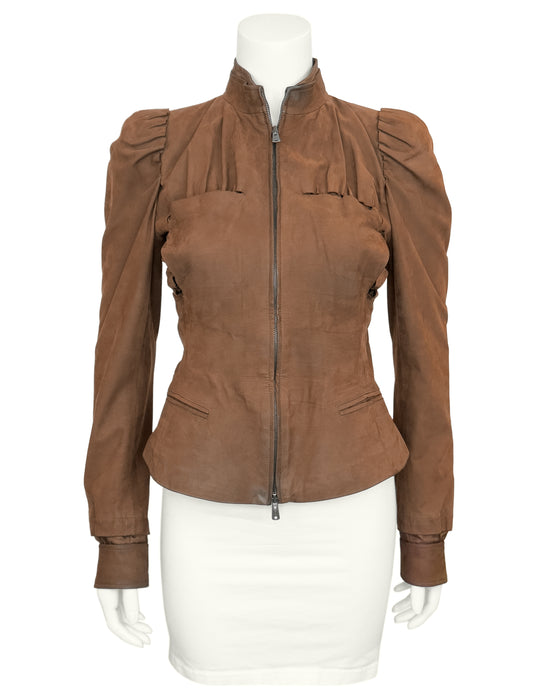 Brown Suede Bomber Jacket