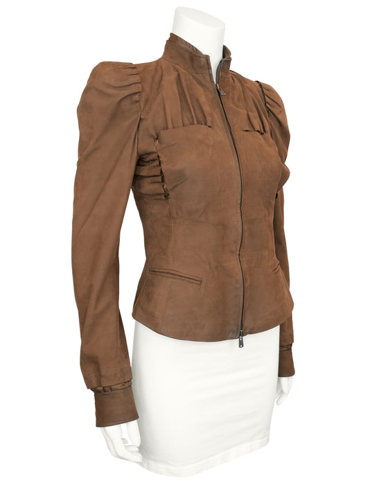 Brown Suede Bomber Jacket