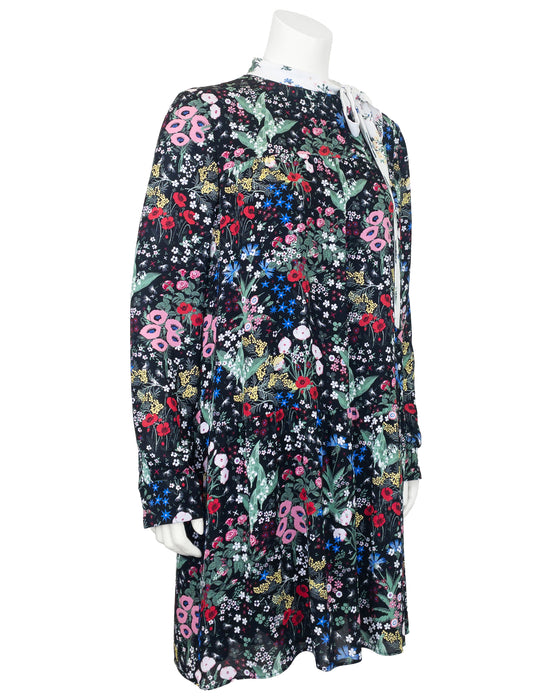Black Floral Pattern Silk Dress