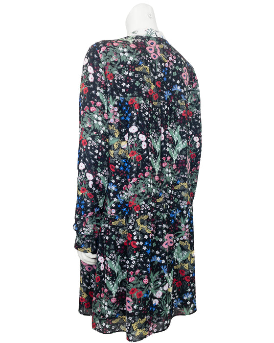 Black Floral Pattern Silk Dress