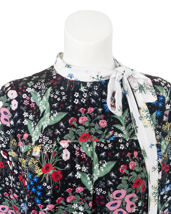 Black Floral Pattern Silk Dress