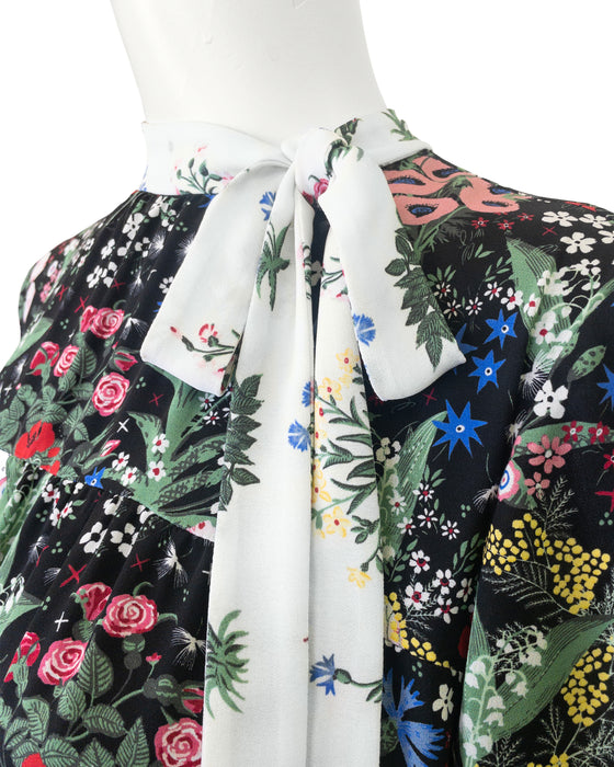 Black Floral Pattern Silk Dress