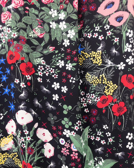 Black Floral Pattern Silk Dress