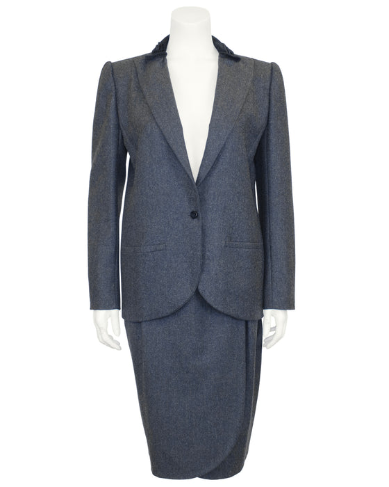 Grey Skirt Suit with Black Velvet Collar
