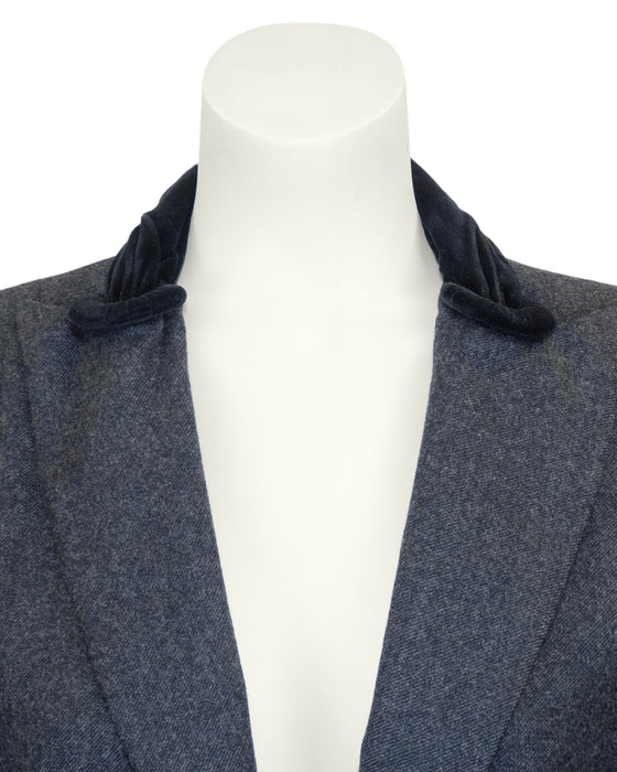 Grey Skirt Suit with Black Velvet Collar