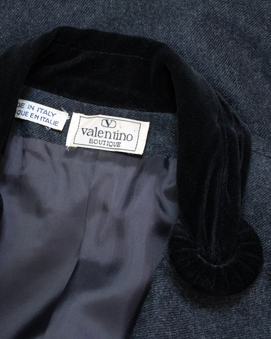 Grey Skirt Suit with Black Velvet Collar