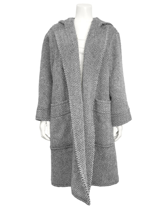 Black and White Herringbone Swing Coat
