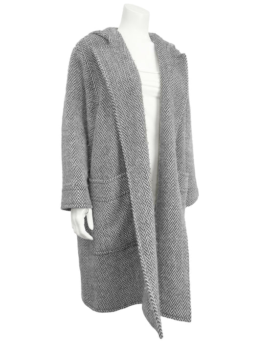 Black and White Herringbone Swing Coat