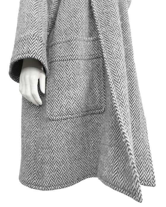 Black and White Herringbone Swing Coat