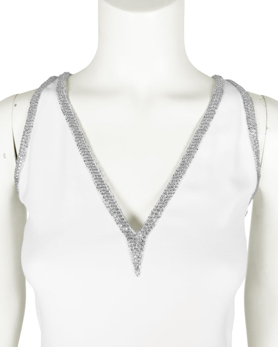 White Silk and Rhinestone Gown