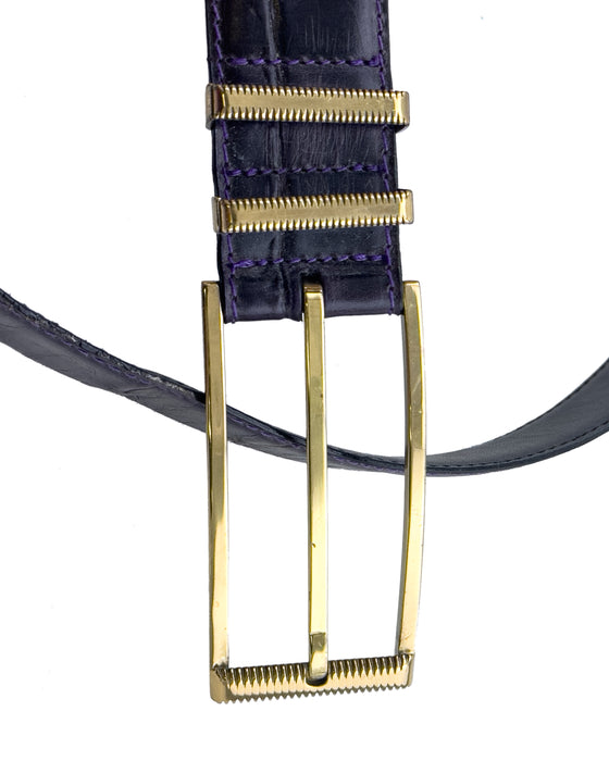 Purple Crocodile Belt with Gold Hardware