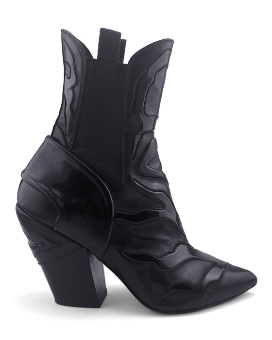 Black Leather “Fireball” Western Cowboy Style Ankle Boots