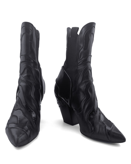 Black Leather “Fireball” Western Cowboy Style Ankle Boots
