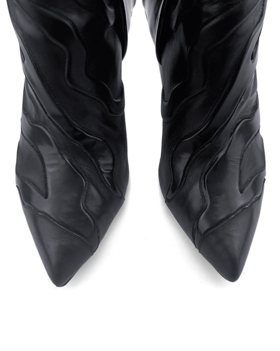 Black Leather “Fireball” Western Cowboy Style Ankle Boots