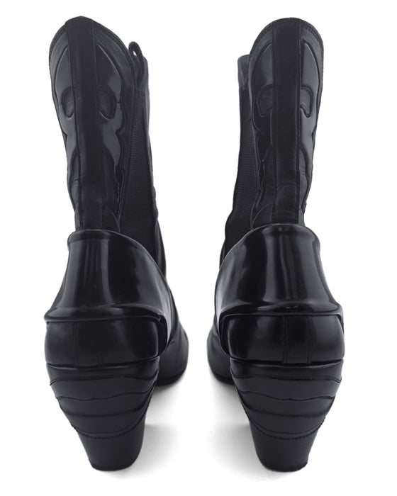 Black Leather “Fireball” Western Cowboy Style Ankle Boots