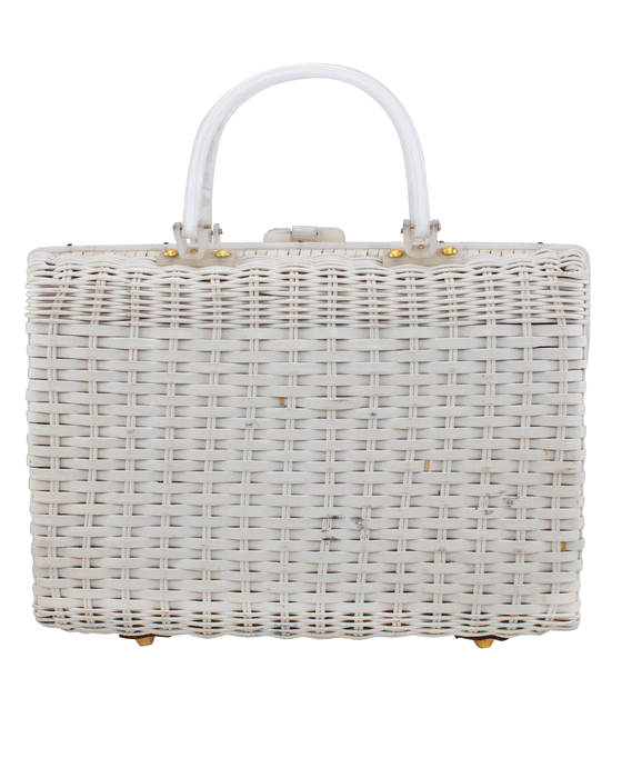 White Wicker and Seashell Bag