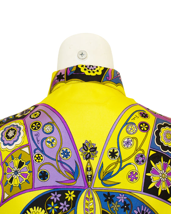Yellow, Blue and Purple Printed Silk Shirt
