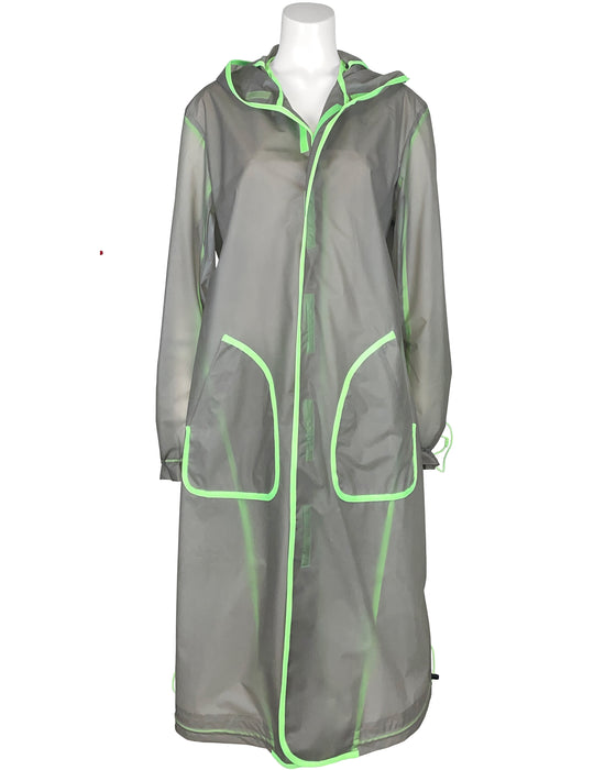 Grey and Green Hooded Rain Coat
