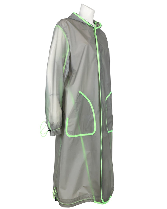 Grey and Green Hooded Rain Coat
