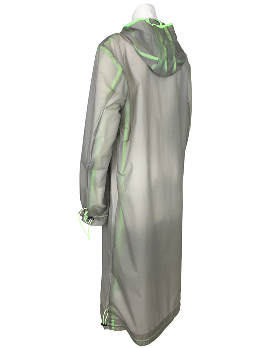Grey and Green Hooded Rain Coat