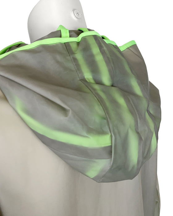 Grey and Green Hooded Rain Coat
