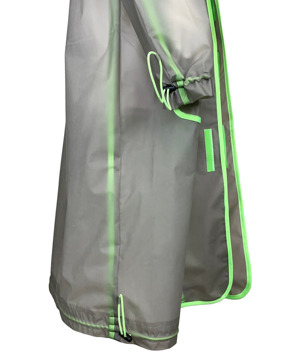 Grey and Green Hooded Rain Coat