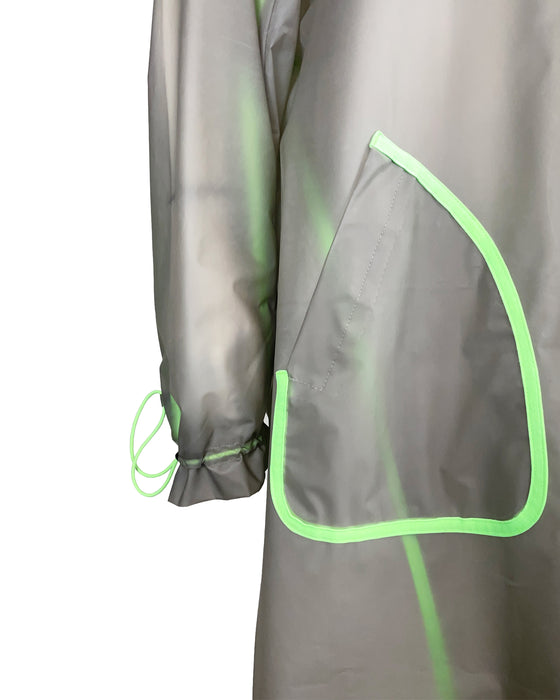 Grey and Green Hooded Rain Coat
