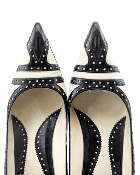 Black and White Brogue Style Kitten Heels