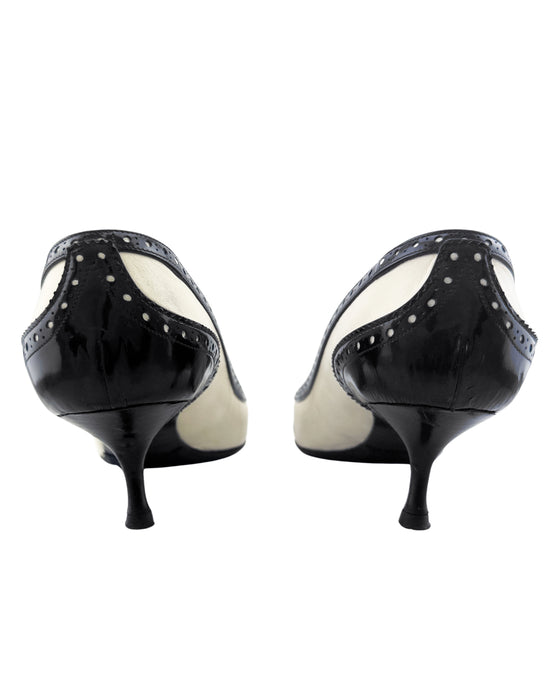 Black and White Brogue Style Kitten Heels