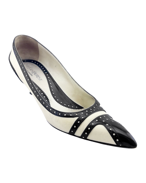 Black and White Brogue Style Kitten Heels
