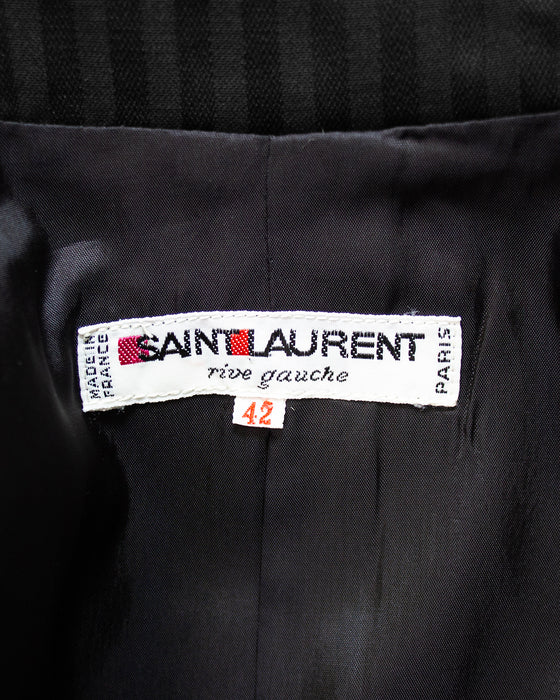 Black Pinstripe Double Breasted Skirt Suit