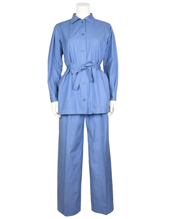 Blue Cotton Safari Suit
