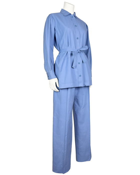 Blue Cotton Safari Suit