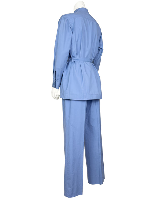 Blue Cotton Safari Suit