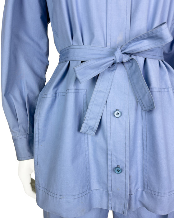 Blue Cotton Safari Suit
