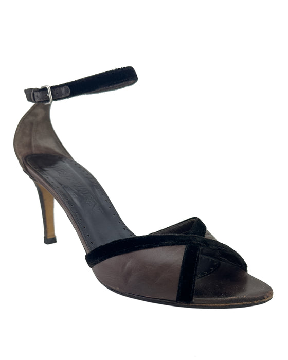 Brown Leather Heels with Velvet Trim