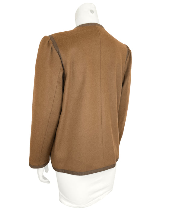 Brown Wool Peasant Style Jacket with Woven Trim