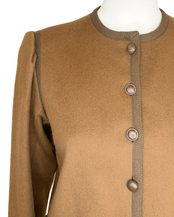 Brown Wool Peasant Style Jacket with Woven Trim
