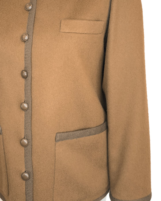 Brown Wool Peasant Style Jacket with Woven Trim