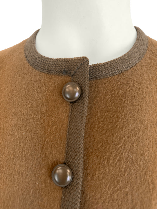 Brown Wool Peasant Style Jacket with Woven Trim