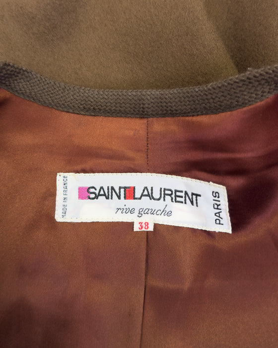 Brown Wool Peasant Style Jacket with Woven Trim