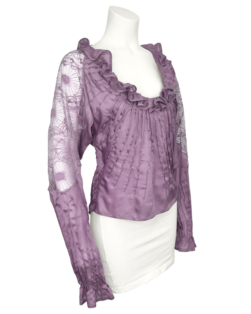 Purple 2003 Runway Silk Top with Frills and Lace – Vintage Couture