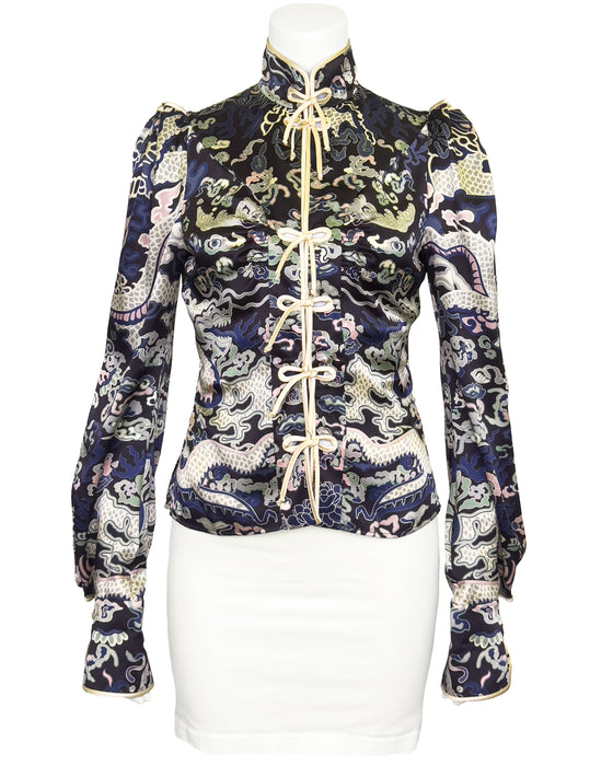 Navy Blue F/W 2004 by Tom Ford Silk Dragon Cheongsam Blouse