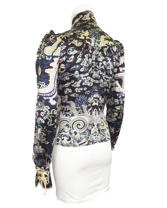 Navy Blue F/W 2004 by Tom Ford Silk Dragon Cheongsam Blouse