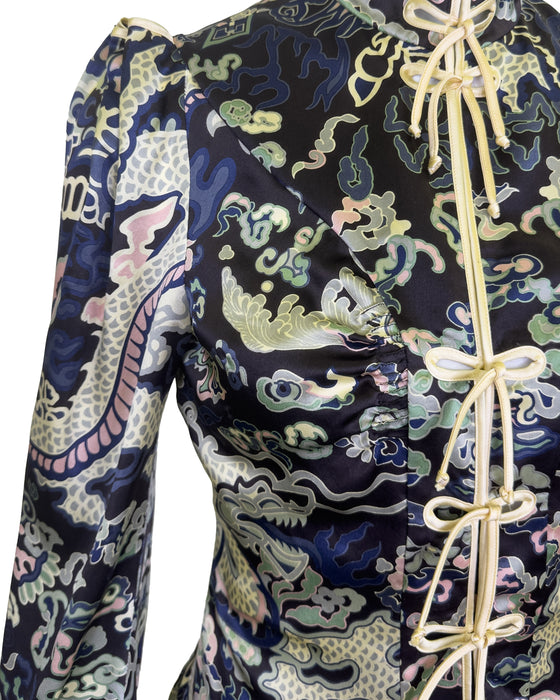 Navy Blue F/W 2004 by Tom Ford Silk Dragon Cheongsam Blouse