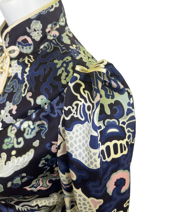 Navy Blue F/W 2004 by Tom Ford Silk Dragon Cheongsam Blouse
