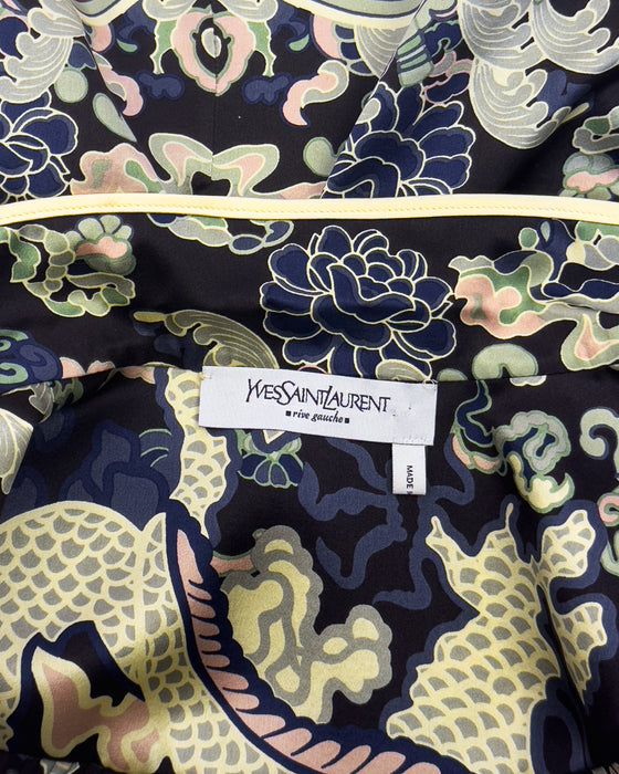 Navy Blue F/W 2004 by Tom Ford Silk Dragon Cheongsam Blouse