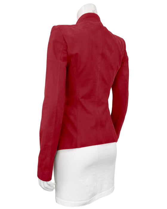 Red Suede Ruffle Front Jacket